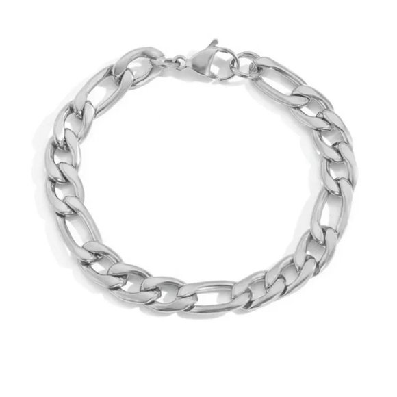 DEAL Figaro Link Bracelet Stainless Steel Silver Lobster Claw Clasp 7 Inches New - Picture 7 of 9